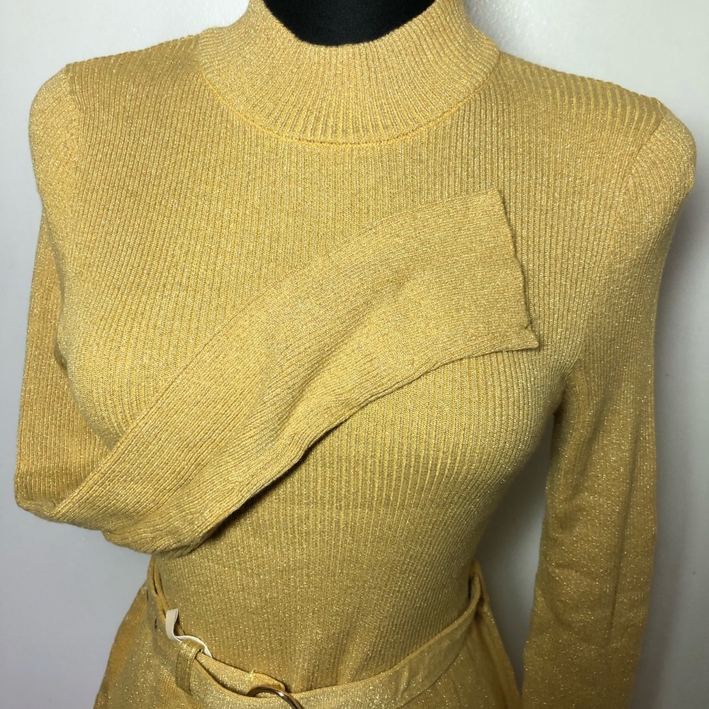 New Free People French Girl Sweater Mini Sweater Dress Gold New With Tags Gold - Picture 10 of 14